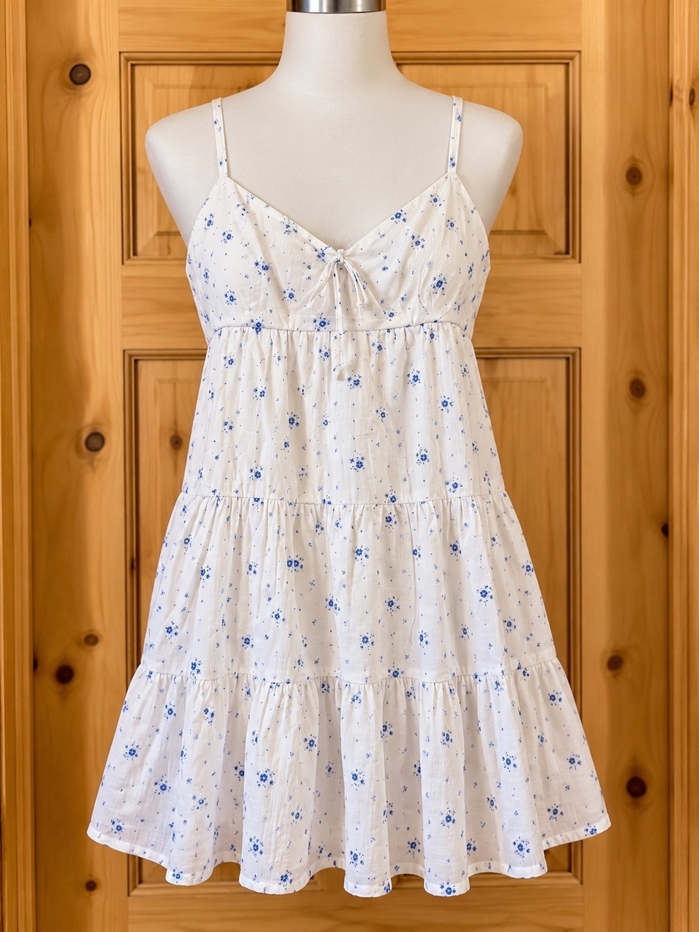 No Boundaries White Mini Dress with Blue Floral Print